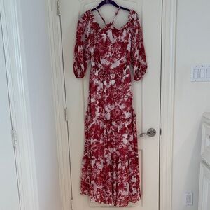 Halogen Red Floral Long Sleeve Dress M